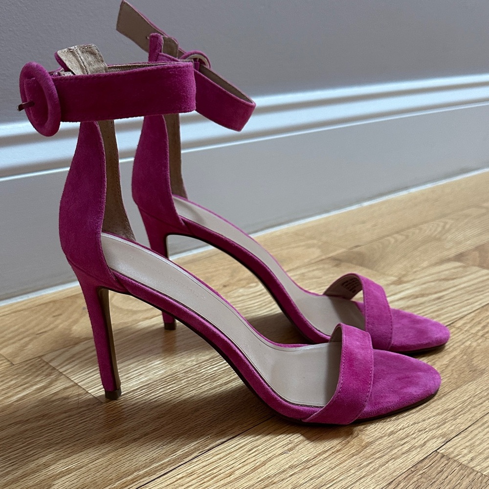 Banana Republic Women's Fuchsia Ankle-Strap Suede Stiletto Sandals